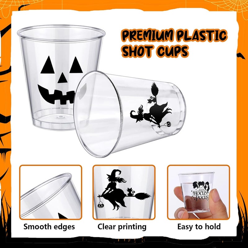 Booson 108 Pcs Disposable Plastic Shot Glasses - 1.69 Oz Clear Pumpkin Witch Whiskey Drinking Cups for Halloween Decoration & Trick or Treat Supplies, 9 Designs - Image 4